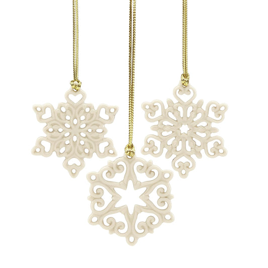 Lenox Set 3 Mini Adornos Copo de Nieve Porcelana Marfil Detalles Calados 5 cm Navideños