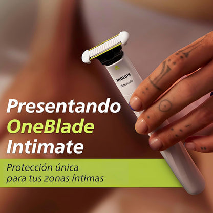 Philips OneBlade Intimate Afeitadora y Recortadora para Zonas Íntimas | Mayor protección en áreas sensibles | Mujer | 2 cuchillas SkinProtect + Peine Corporal | Zonas íntimas y axilas | QP1924/50