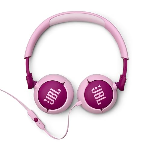 JBL Junior 320 - Auriculares con Cable en la Oreja para niños, Sonido Seguro (<85dB), micrófono Integrado, Apto para niños y Personalizable con Pegatinas Incluidas (Morado)