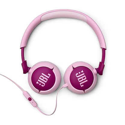JBL Junior 320 - Auriculares con Cable en la Oreja para niños, Sonido Seguro (<85dB), micrófono Integrado, Apto para niños y Personalizable con Pegatinas Incluidas (Morado)