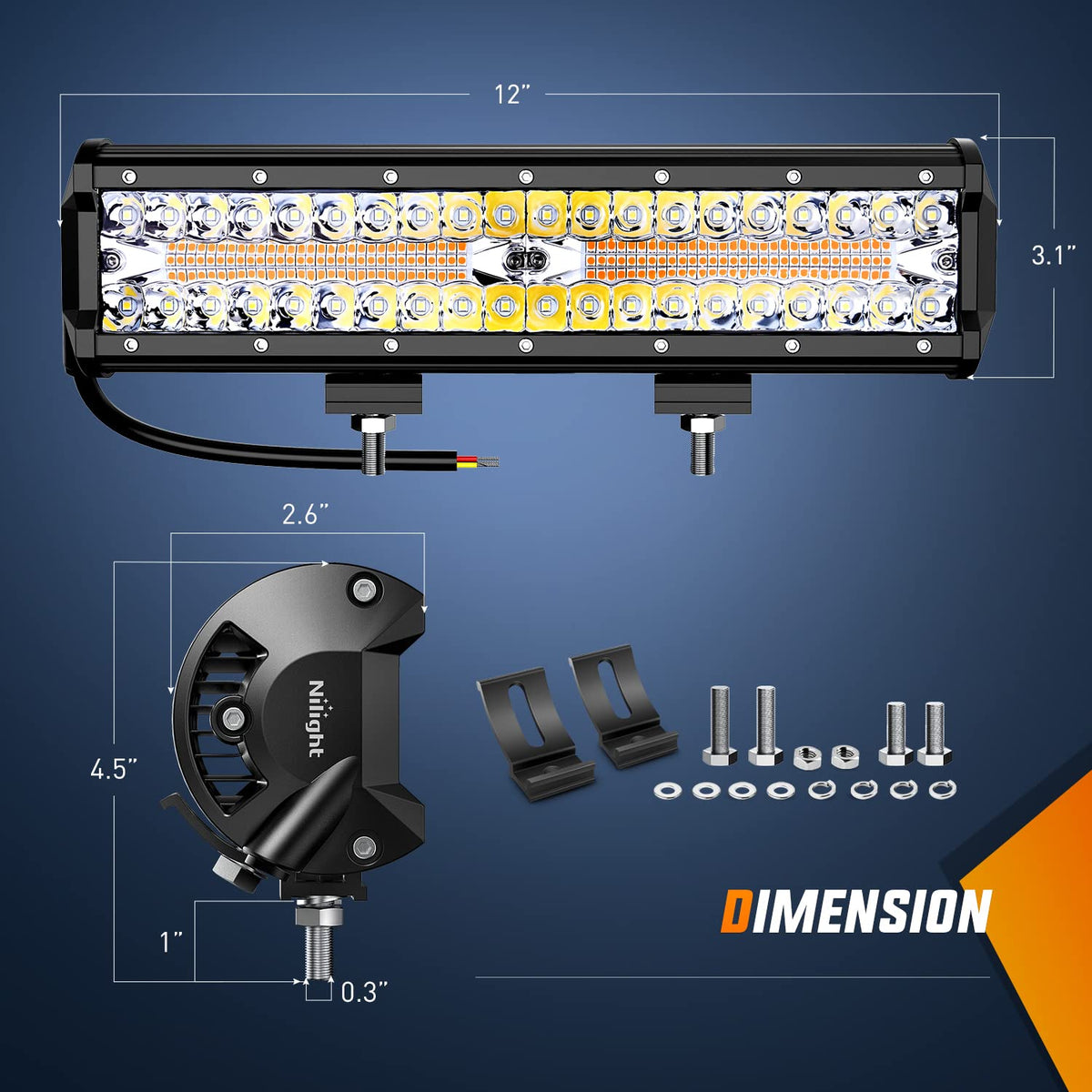 Nilight - Barra de luz LED de 12 pulgadas, 300 W, luz estroboscópica blanca ámbar, 6 modos con función de memoria, todoterreno, camión, todoterreno, SUV, cabina con kit de arnés de cableado de 16 AWG