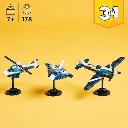 LEGO® Creator 3en1 Aeronave: Avión de Carreras Juguete de construcción transformable en un Jet o un helicóptero, Idea de Regalo para niños y niñas de 7 años o más 31160