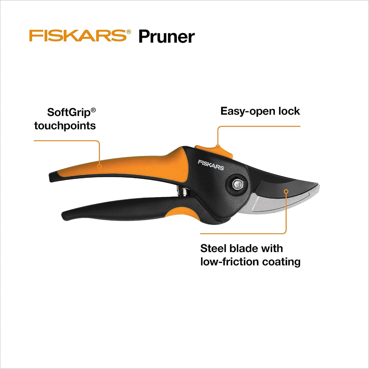 Fiskars - Tijeras de poda de derivación, cortador de ramas con capacidad de corte de 5/8 pulgadas, tijeras de jardín con hoja de acero afilada, resistentes a la corrosión, podadoras ergonómicas con