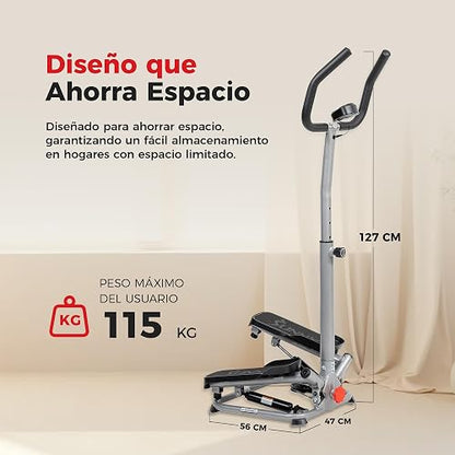 Sunny Health & Fitness Mini Stepper Giratorio Smart con Manillar | Giro Lateral, 160 kg, App SunnyFit, Altura Ajustable, Escaladora Hidráulica, Pantalla LCD, Soporte Dispositivo