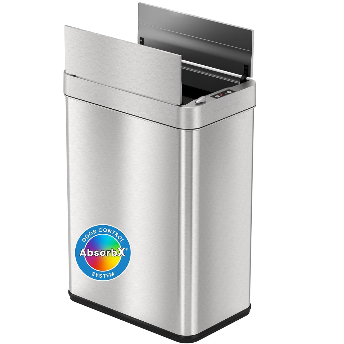iTouchless - Papelera de cocina abierta de 13 galones con tapa y filtro de olor, acero inoxidable, a prueba de perros, cubeta de basura automático para hogar, oficina, trabajo, recámara, sala de