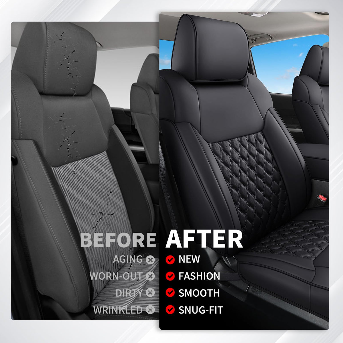 Huidasource Tacoma - Fundas de Asiento Delantero para automóvil de Cobertura Completa, Funda de Asiento de camión Negro para automóvil de Doble Cabina 2005-2015, 2ª generación, Base de Toyota Tacoma