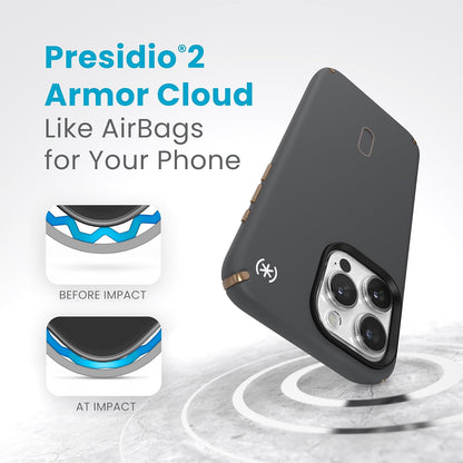 Speck Funda para iPhone 15 Pro MAX, ClickLock - Enclavamiento Antideslizante, construida para MagSafe, protección contra caídas, Resistente a los arañazos, Tacto Suave, Funda para teléfono de 6.7