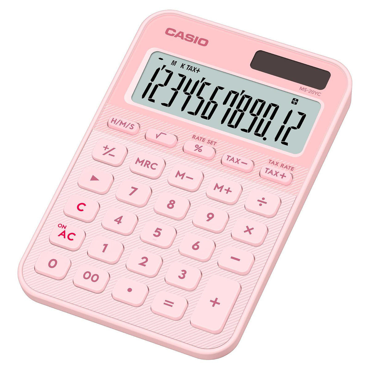 Casio Calculadora de Escritorio MS-20YC-LP, 12 Dígitos, Color Rosa, Pantalla Extra Grande, Pila y Solar