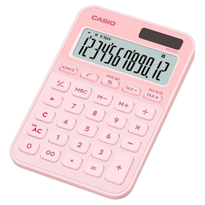 Casio Calculadora de Escritorio MS-20YC-LP, 12 Dígitos, Color Rosa, Pantalla Extra Grande, Pila y Solar