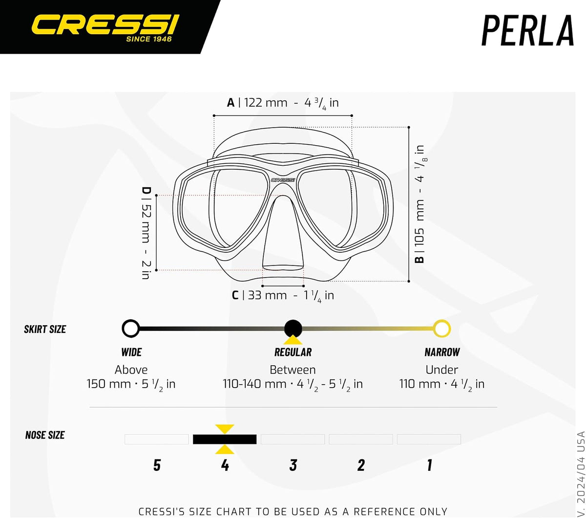 Cressi Perla, Mascarilla de Silicona para Adultos de Volumen Interior pequeño para Buceo, Snorkeling, Calidad Italiana Desde 1946
