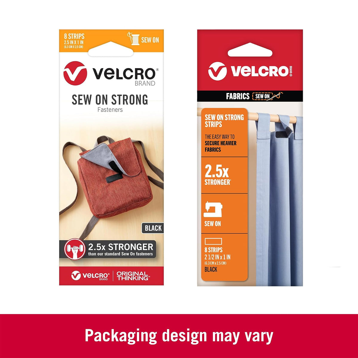 Tiras fuertes para coser de la marca VELCRO | 8 juegos, negro | 2.5 x 1 pulgada