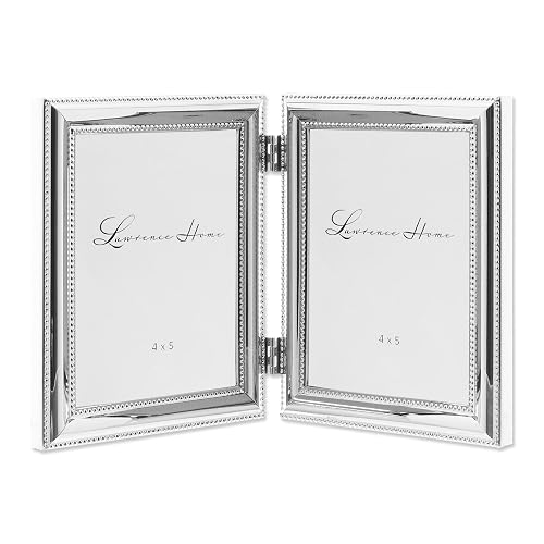 Lawrence Frames 510745D Silver Plated Double Bead Hinged Double Picture Frame, 4 by 5 inch