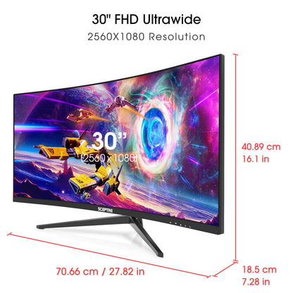 Sceptre 30-Inch Curved Gaming Monitor 21:9 2560x1080 Ultra Wide/Slim HDMI DisplayPort up to 200Hz Build-in Speakers, Metal Black (C305B-200UN1)