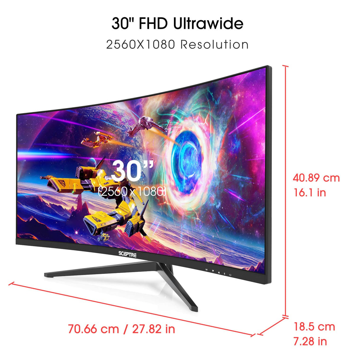 Sceptre 30-Inch Curved Gaming Monitor 21:9 2560x1080 Ultra Wide/Slim HDMI DisplayPort up to 200Hz Build-in Speakers, Metal Black (C305B-200UN1)