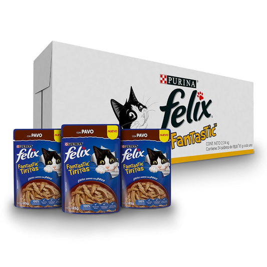 Purina Felix Fantastic Tiritas Adulto Todos los Tamaños Sabor Pavo 24pack de 85g