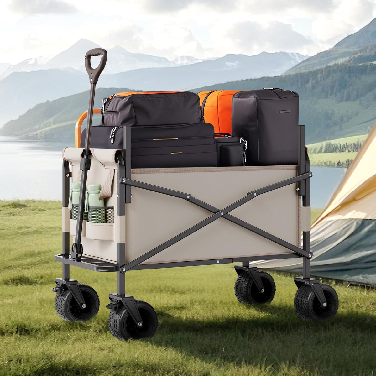 VEVOR - Carrito Plegable 2 en 1, con Capacidad de 250 kg y 220 l, se Convierte en Banco, con asa Ajustable, Ideal para Exteriores, Compras, Camping y jardinería.