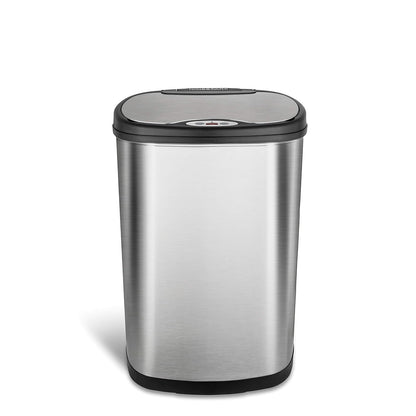 NINESTARS DZT-50-13 la papelera original sin contacto con sensor de movimiento automático, parte superior negra, 13.2 galones / 50 L, Acero Inoxidable, Art Deco, Acero inoxidable, 13 Gal. 50 L, 1