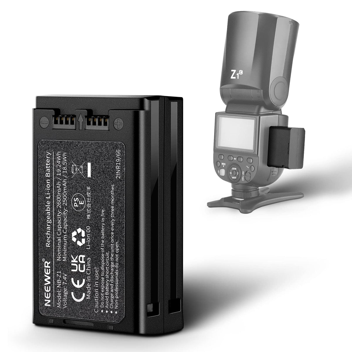 NEEWER 7.4V/2600mAh Batería Li-Ion de Repuesto para Flash Speedlite, Batería de Litio Compatible TTL Z1-C/S/N, Z2-C/S/N Z760-C/S/N Flash Speedlite, NB-Z1