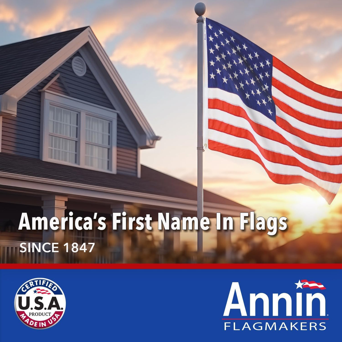 Annin Flagmakers Model 2730 American Flag 5x8 ft. Tough-Tex the Strongest, Longest Lasting Flag , 100% Made in USA with Sewn Stripes, Embroidered Stars and Brass Grommets.