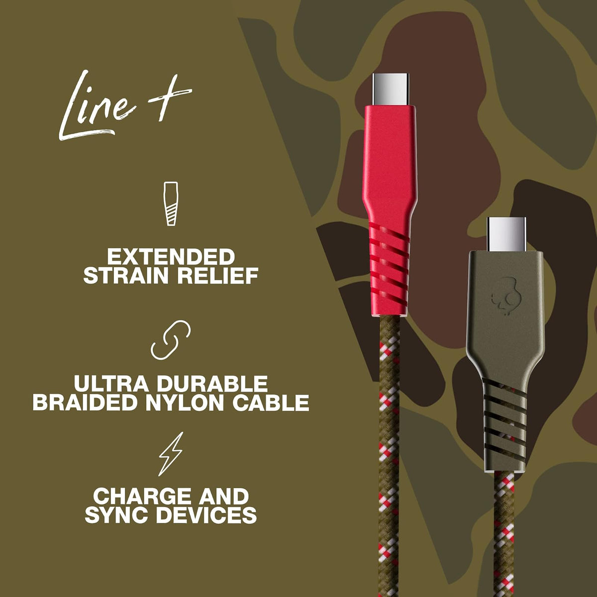 Skullcandy Line+ Cable de Carga USB-C de 60 W, Compatible con Android, Cable USB-C a USB-C de 60 W, Cargador USB-C de Carga Rápida, 6 Pies