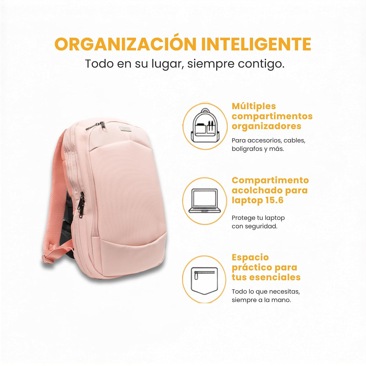 PERFECTCHOICE Mochila para laptop 15.6" Anti-salpicaduras Expandible PC-085140 Obsidia Color Rosa