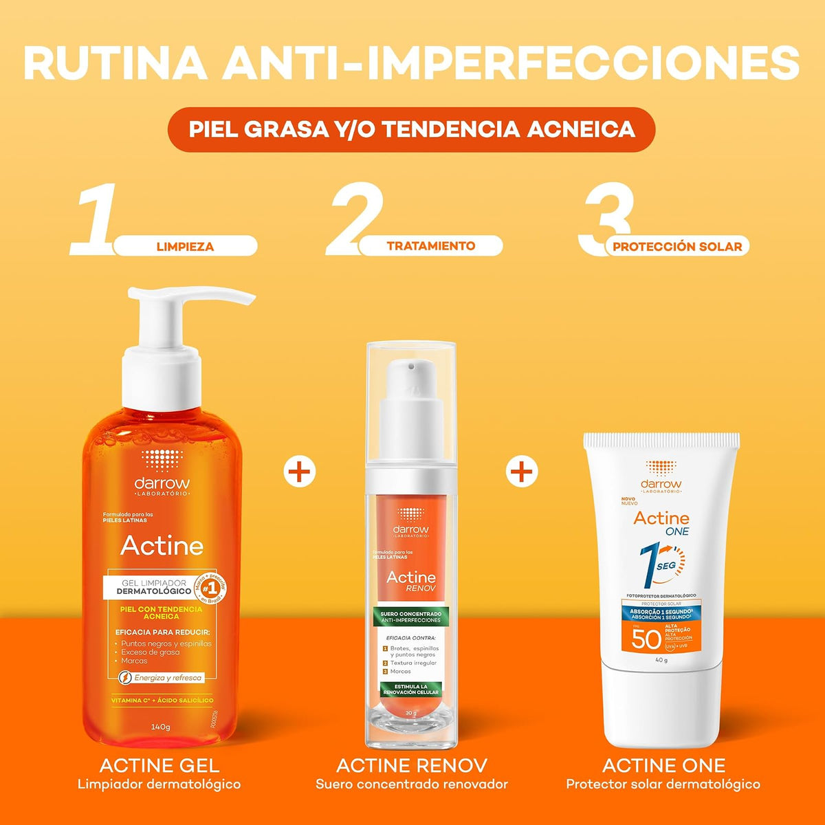 Darrow Actine Gel Limpiador Facial Vitamina C Piel Grasa y Acneica, 140g