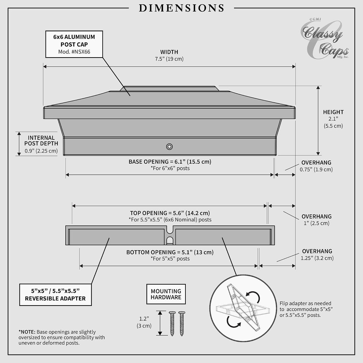 Classy Caps 6x6 Aluminium Posts Cap - Compatible 5"x5", 5.5"x5.5" & 6"x6" Cubierta y valla, Aluminio fundido - Heavy Duty Negro