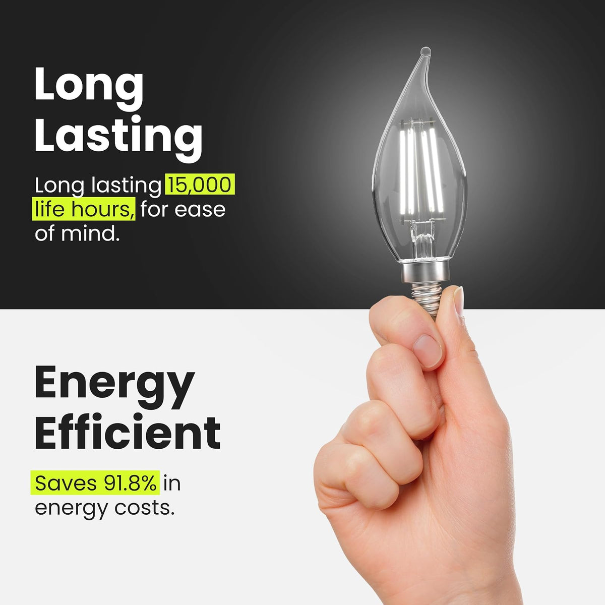 Feit Electric CFC40/950CA/FIL/6 40W EQ DM filamento de vidrio CA10 foco LED, paquete de 6
