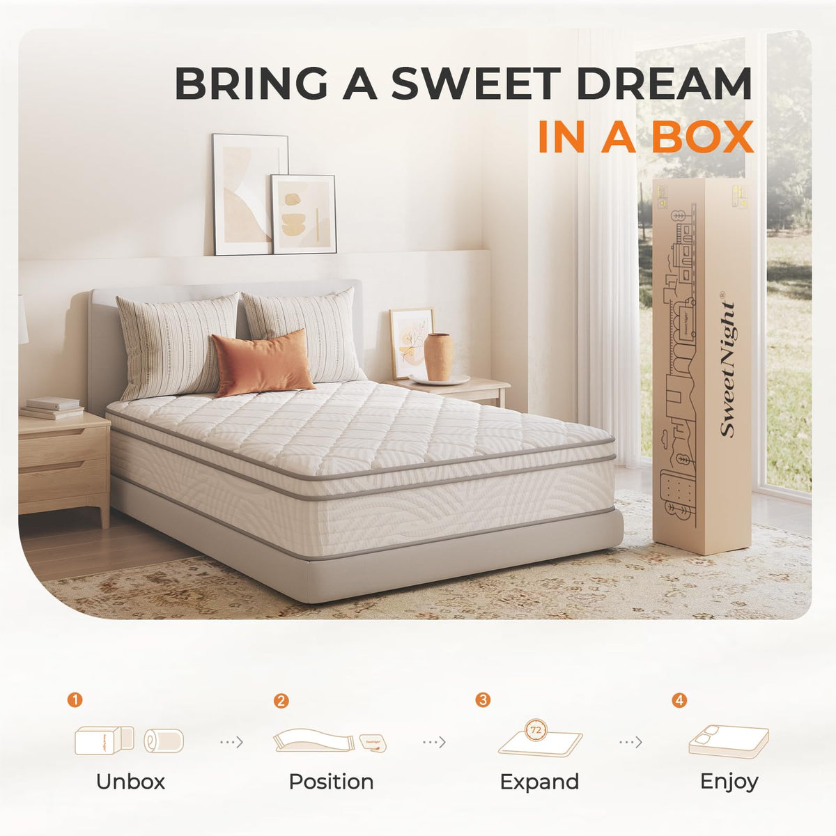 Sweetnight Colchón Twim de 10 Pulgadas en una Caja con Espuma cómoda, Bolsillo Envuelto Individualmente para Aislamiento de Movimiento y Alivio del Dolor, colchones de tamaño Doble Certificado