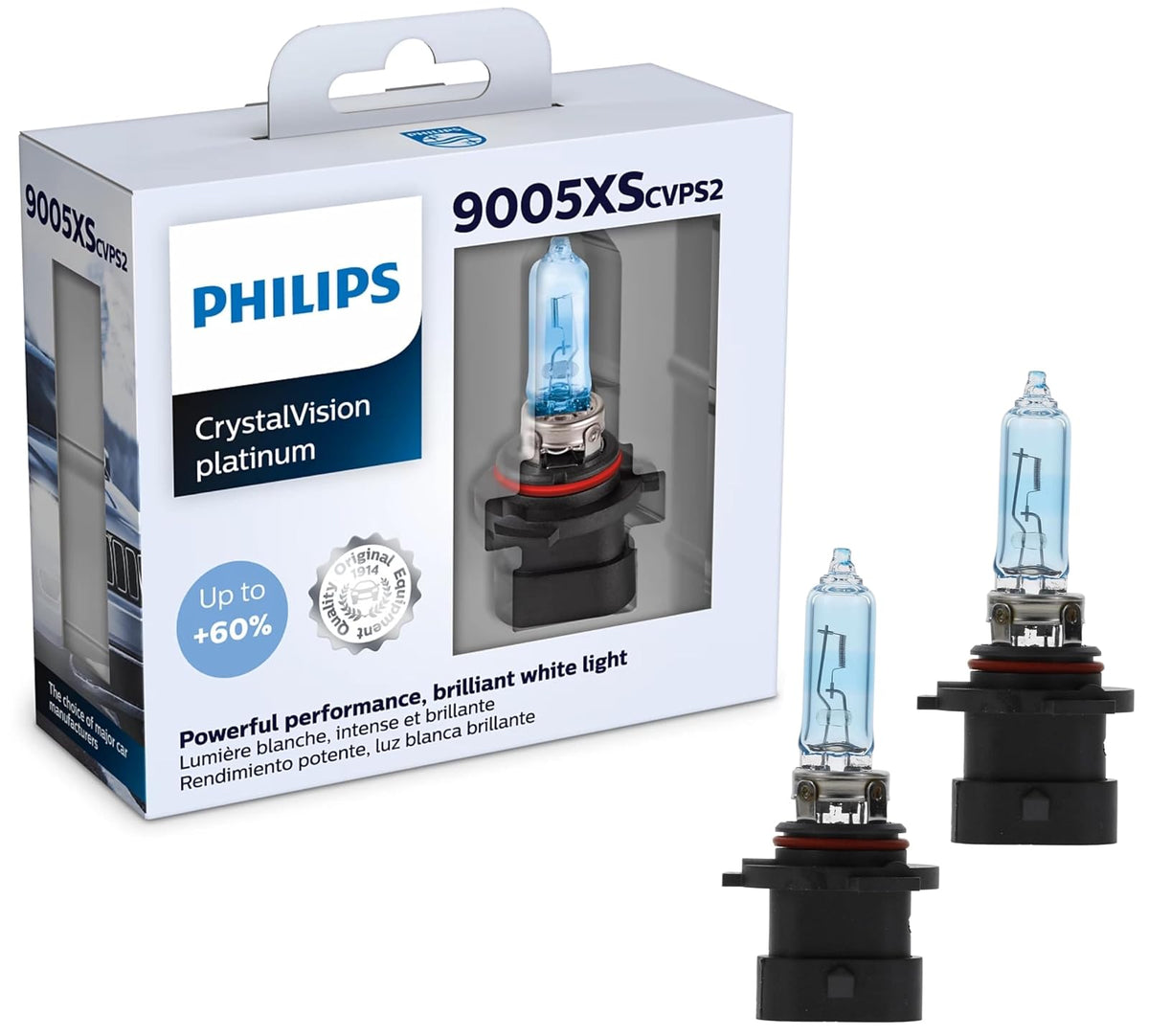 Philips Automotive Lighting 9005XS CrystalVision Platinum - Foco para faros delanteros, paquete de 2