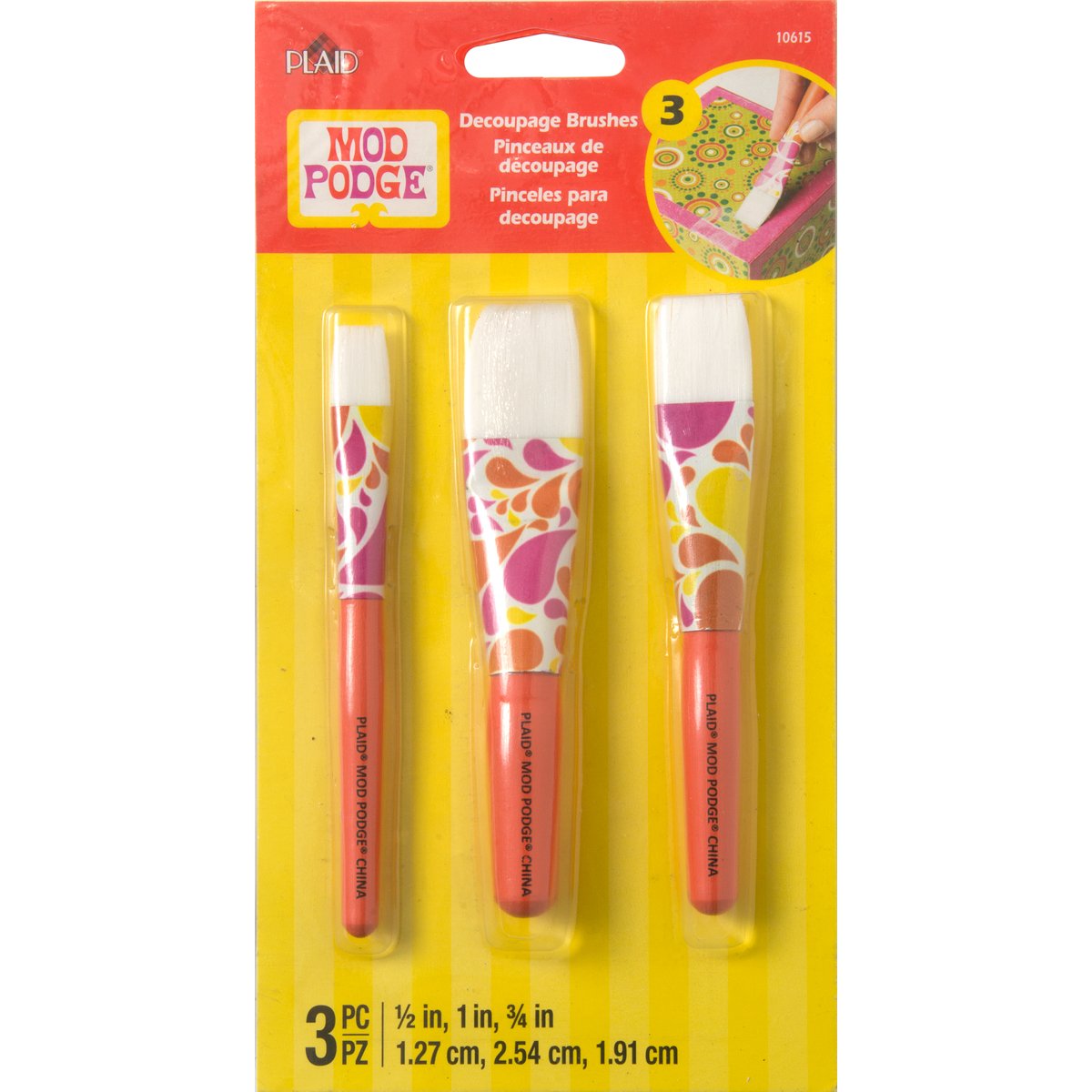 Mod Podge Cepillo Aplicador para Decoupage, Cerdas Doradas - cepillo para polvo 3 piezas
