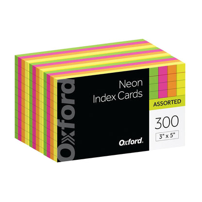 Oxford Extreme 04736 - Tarjetas de índice, 7.6 x 12.7 cm, varios colores, 100 por paquete, 300 unidades, Assorted (Glow Orange, Glow Pink, Glow Green, Gloe Yellow), 3 x 5 1-Pack