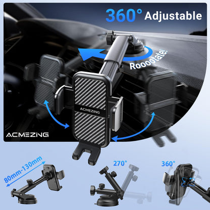 Soporte para teléfono de automóvil 3 en 1 [122+LBS con succión más fuerte y brazo de abrazadera estable] Soporte ajustable para teléfono de automóvil de 360°, soportes para teléfono celular para tu automóvil para