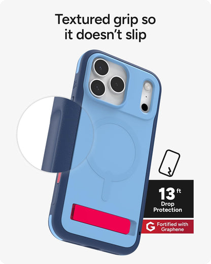 ZAGG Sedona - Funda a presión con Soporte para iPhone 17 Pro MAX - Blue Royal Ember, protección contra caídas (13ft / 4 m), protección de Revestimiento múltiple, con botón de cámara, Funda MagSafe