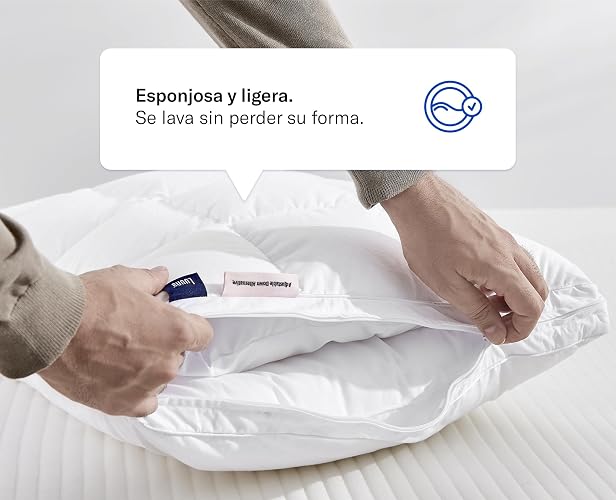 Luuna Almohada Ajustable Down Alternative, Funda 100% algodón, Alto Confort y Relleno Ajustable, Hipoalergénica y antiácaros, Blanco, King Size