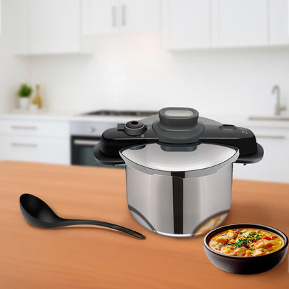 T-fal Súper Combo Premium con Olla a presión de Acero Compact Easy 6L + Set de dos cuchillos + Cucharón + Pinzas de cocina + Pelador, P3530733M