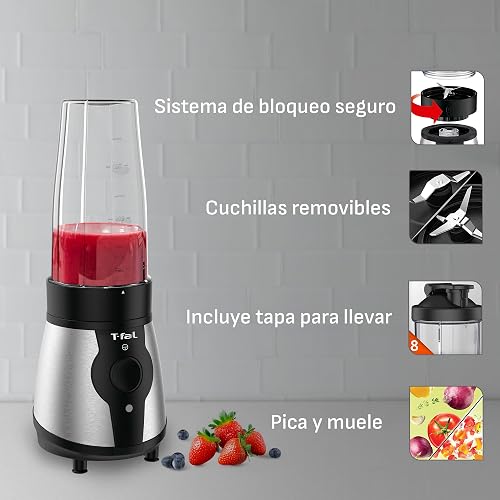 T-FAL Mini Procesador de alimentos/Licuadora Actimix | Resultados saludables y nutritivos gracias a sus múltiples usos, simplificado a un botón, capacidad de 750ml. BL1BKDMX
