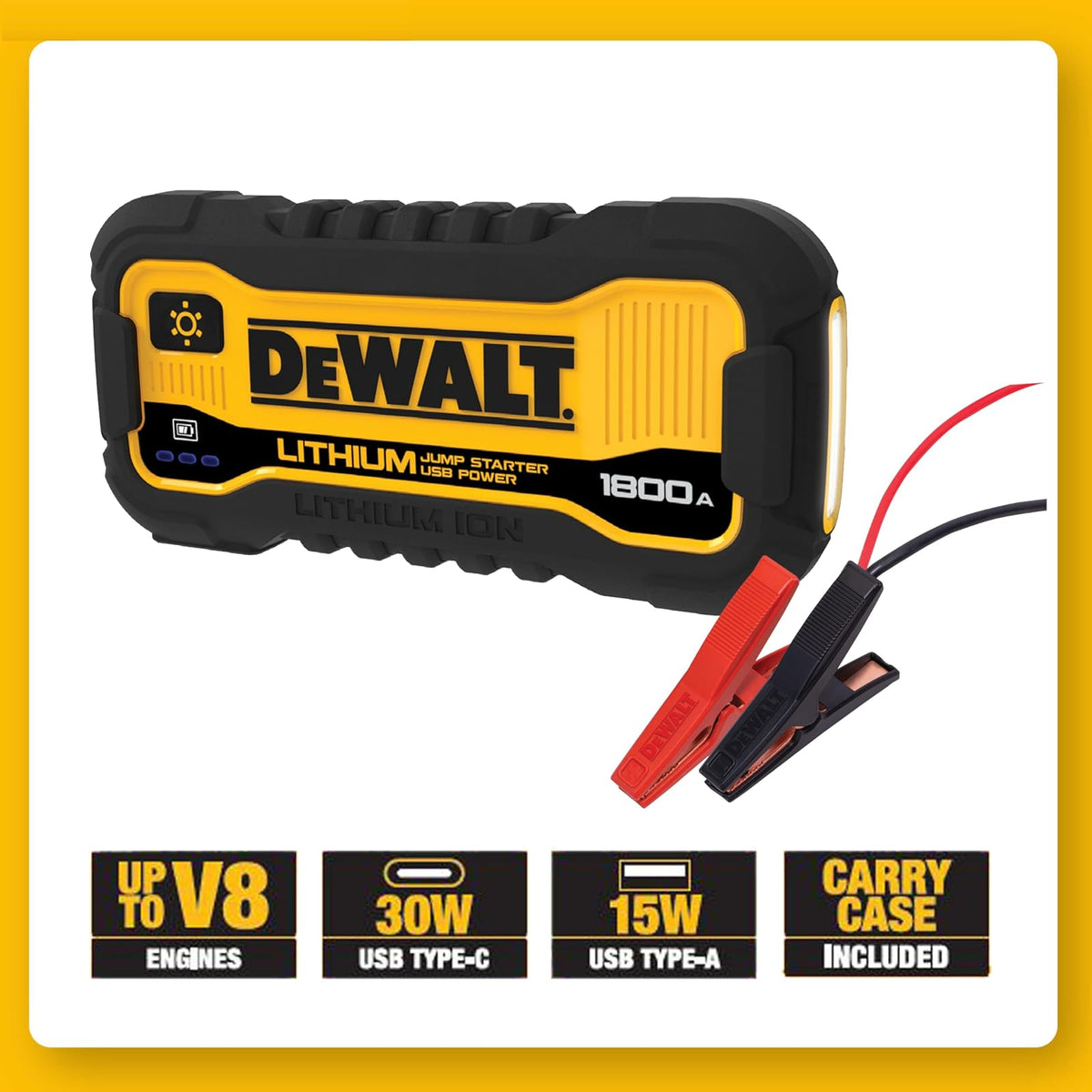 DEWALT DXAELJ18C 1800 Pico Amps Jump Starter | Ión de litio, alimentación USB, estuche de transporte