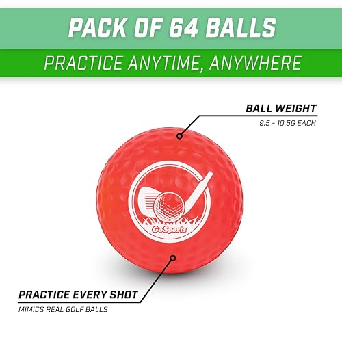GoSports Foam Golf Practice Balls - Realistic Feel and Limited Flight | Soft for Indoor or Outdoor Training | Choose Between 16 Pack or 64 Pack
