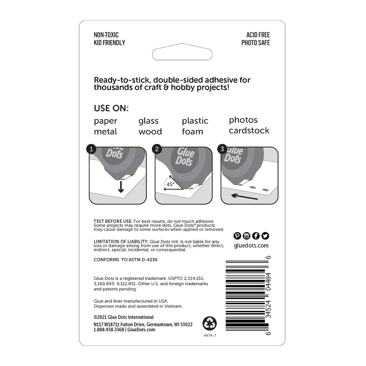 Glue Dots Clear Dot Disposable Dispenser-Craft .375" 200/Pkg