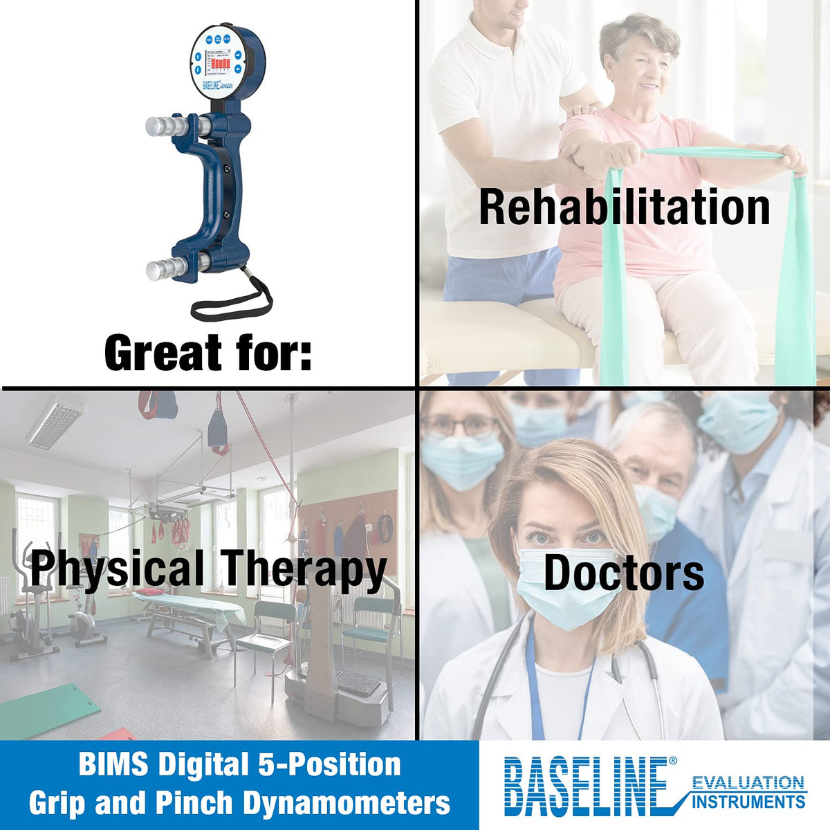 Baseline BIMS Dinamómetro de Mano Digital de 5 Posiciones para Pruebas de Fuerza de Agarre y Evaluación de Terapia Profesional