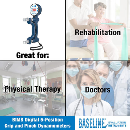 Baseline BIMS Dinamómetro de Mano Digital de 5 Posiciones para Pruebas de Fuerza de Agarre y Evaluación de Terapia Profesional
