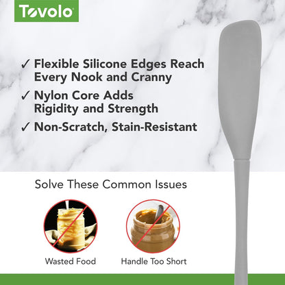 Tovolo Flex-Core Espátula Silicona Para Tarro | Mango Largo Con Cabeza En Ángulo Para Recoger Y Raspar, Resistente Al Calor, Aptas Para Lavaplatos