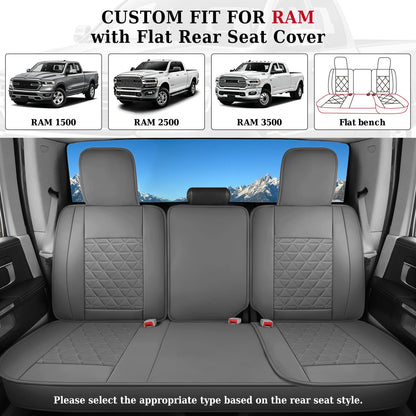 Coverado Fundas de Asiento de Automóvil de Piel, Impermeables, Fundas de Asiento Dooge Ram 1500 compatibles con Dodge Ram 1500 2500 3500 2025 con Banco Plano (Juego Completo, Gris Oscuro)