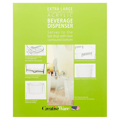 CreativeWare Crown - Dispensador de bebidas con base y clip de nombre, 3.5 galones, transparente