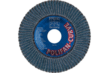 PFERD POLIFAN® - Disco de aleta de tipo radial curva, 4-1/2 x 7/8 pulgadas, circonita de grano 40, accesorio de soldadura y accesorio de amoladora angular - para molienda de acero y acero inoxidable