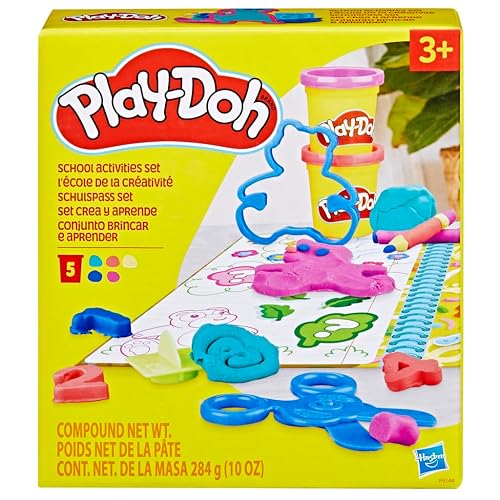 Play-Doh Set creat y aprende, Incluye Mantel, Adhesivos, 5 cortadores de Animales, 10 Sellos, 3 Herramientas y 5 latas de Masa moldeable, para niños y niñas en Preescolar, +3 años