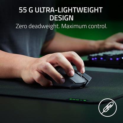 Razer DeathAdder V3 HyperSpeed Wireless Gaming Mouse: 55g Lightweight - USB C Charging - Up to 100 HR Battery - Advanced 26K Optical Sensor - Gen-3 Optical Switches - 8 Programmable Controls - Black