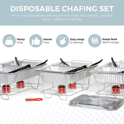 Juego de 33 Platos Desechables de Tamaño Grande con Cubiertas, Utensilios, Latas de Combustible, Juego de Platos de Limpieza Premium para Eventos, Fiestas, Catering
