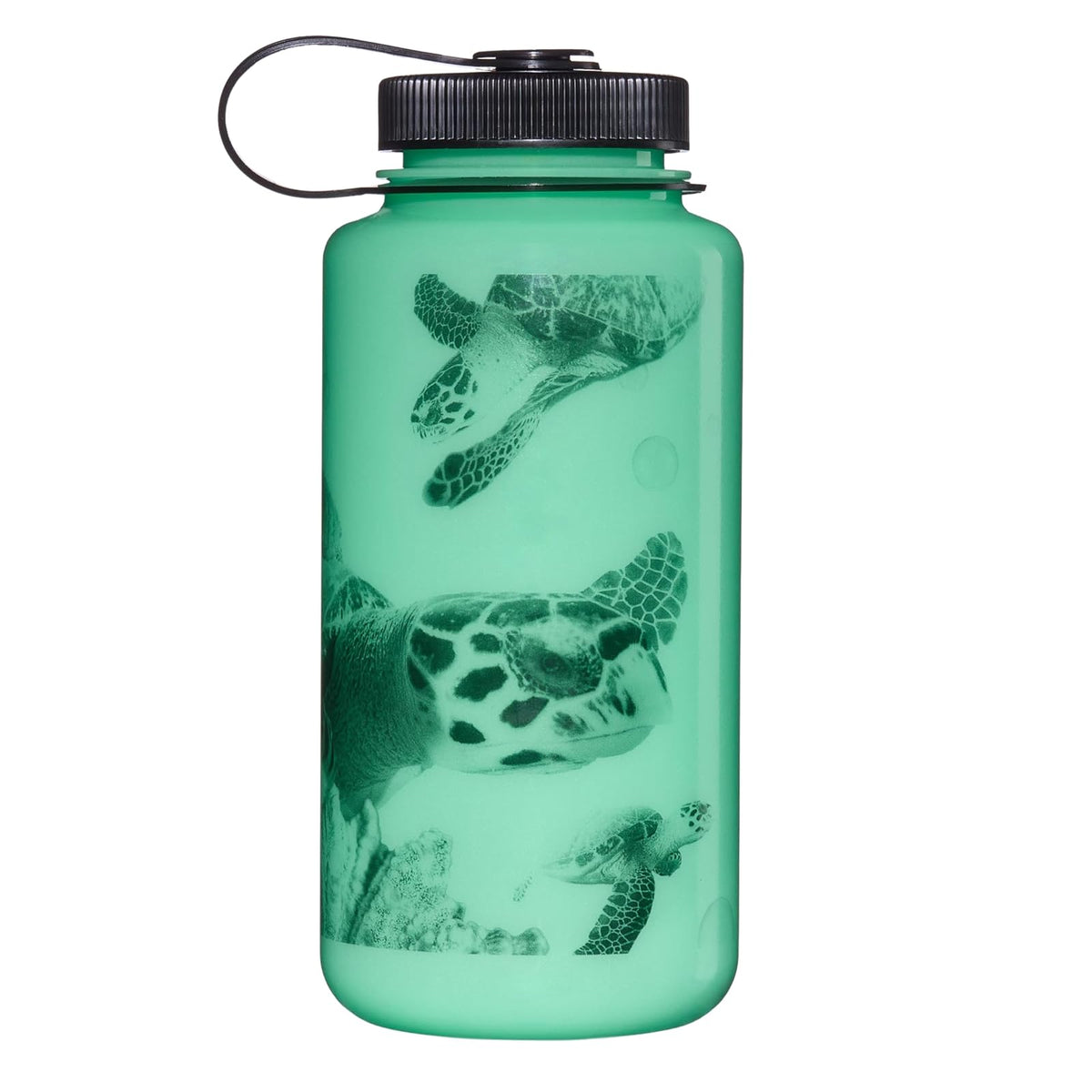 Nalgene Sustain Tritan - Botella de Agua sin BPA Fabricada con Material derivado de 50% residuos de plástico (utilizando Balance de Masa Certificado ISCC), 32 onzas, Boca Ancha, Tortuga GLO Wyld - Tortuga brillante